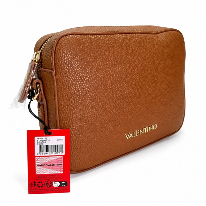 Valentino Brixton Cuoio VBS7LX07 Brązowa torebka średnia jedna komora odpinany pasek