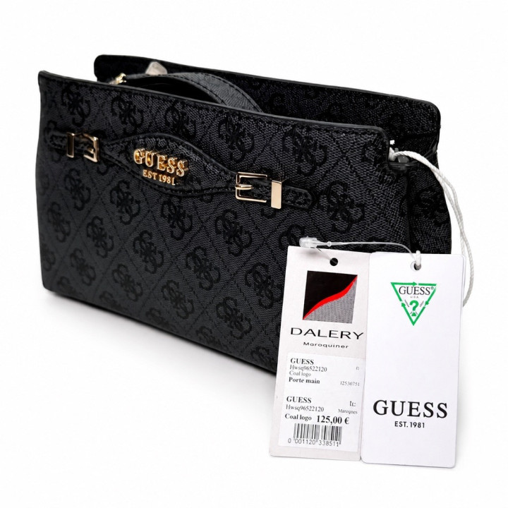 Guess Torebka Kataya HWSG9652120 Coal Logo szara mała torebka z logowaniem złote elementy