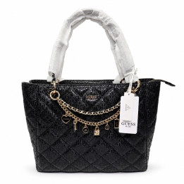 Guess Torebka Shopperka HWGG9912250 Czarna duża logowana ze złotymi elementami