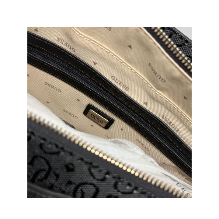 Guess Torebka Shopperka HWGG9912250 Czarna duża logowana ze złotymi elementami
