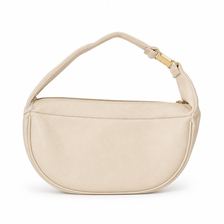 Tommy Hilfiger Contemporary Shoulder Bag AW0AW14884 Ecru Kremowa średnia torebka na ramię pojemna ze złotymi detalami