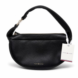 Tommy Hilfiger Contemporary Shoulder Bag AW0AW14884 Black Czarna średnia torebka na ramię pojemna ze złotymi detalami