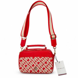Tommy Hilfiger Torebka Iconic Camera bag Mono AW0AW16083 Czerwona torebka logowana kufer odpinany pasek