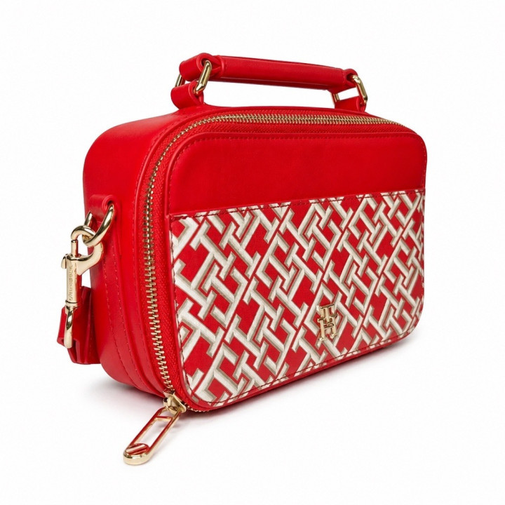 Tommy Hilfiger Torebka Iconic Camera bag Mono AW0AW16083 Czerwona torebka logowana kufer odpinany pasek