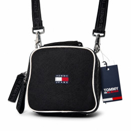 Tommy Hilfiger Tjw Heritage Camera Bag AW0AW16100 Czarna mała torebka kosmetyczka odpinany pasek