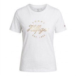 Tommy Hilfiger T-shirt Damski Typography Print Tee biały złote logo